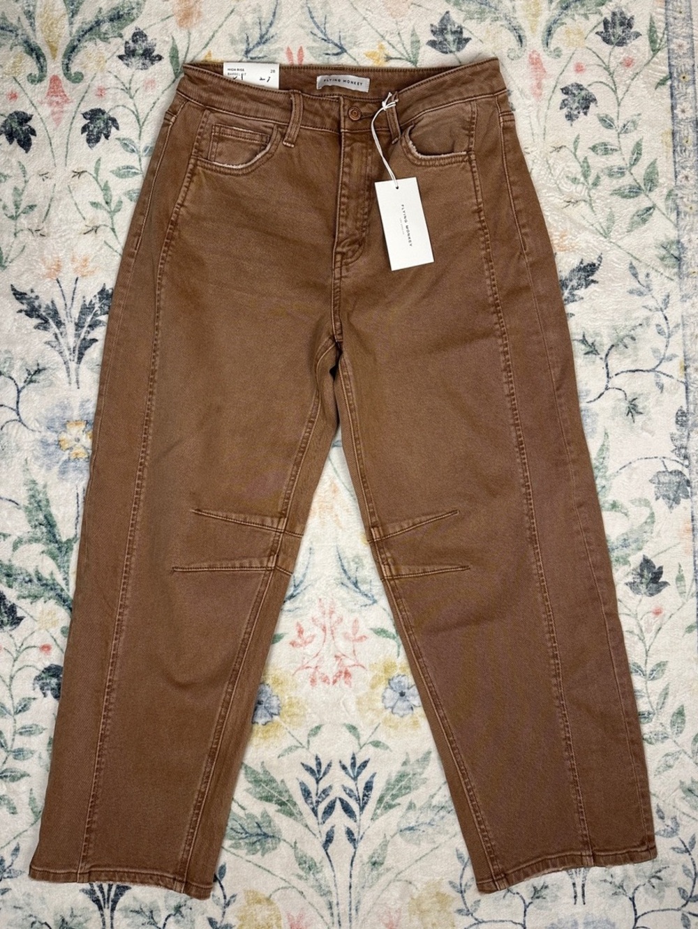 NWT Flying Monkey High Rise Barrel Fit Brown Jeans Size 28
